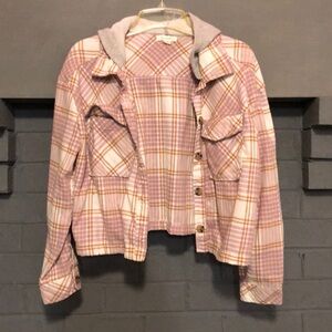 No Comment plaid hooded button up jacket!